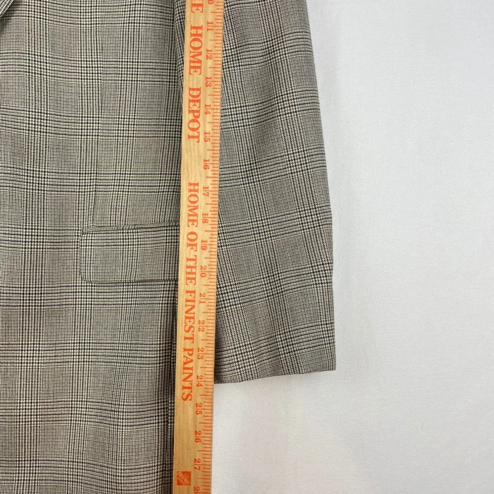 Brooks Brothers 1818 Madison Saxon Wool Glen Plaid Blazer Tan Brown 40L 32184026